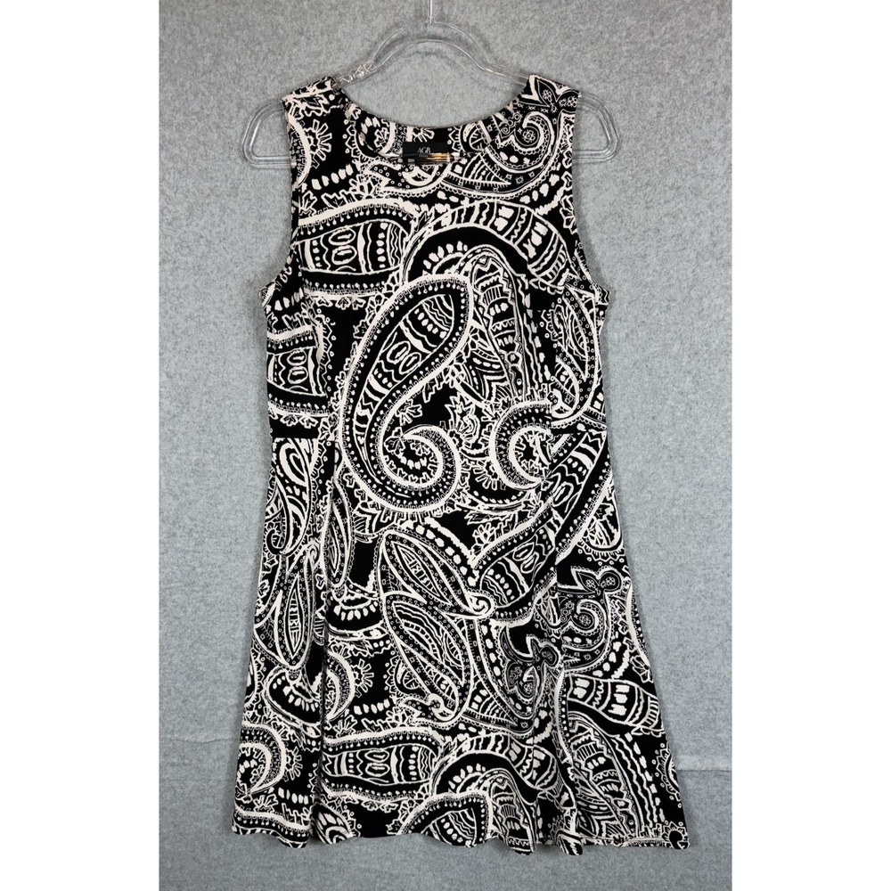 AGB Dress Womens 12 Black White Paisley Sleeveless Fit Flare Stretch Career